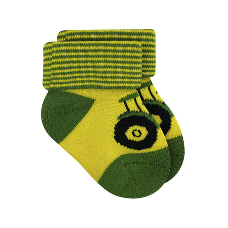 Green Yellow Infant Tractor Bootie Socks Sz 0/6M- LP74740, 