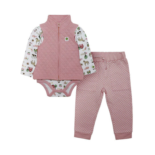 Pink 3-Piece Bodysuit Pant Vest Set Sz 9/12M - LP814649,  image number 0