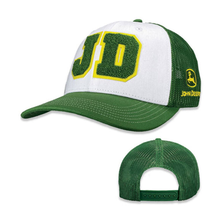 Mens White Green Mesh Chenille JD Hat - LP83255, 