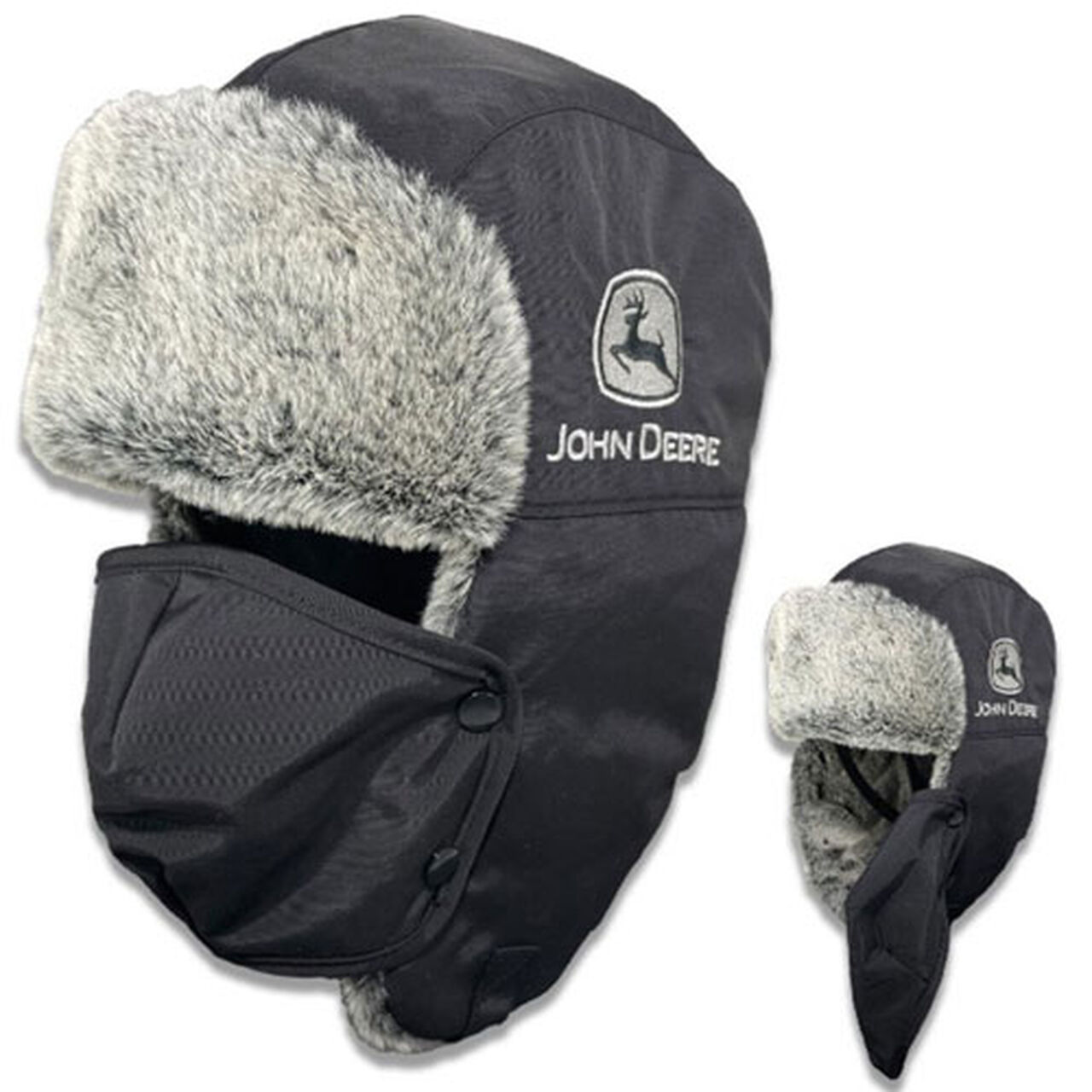 Black Gray Fur Lined Trapper Hat with Removable Mask - LP82709,  image number 0