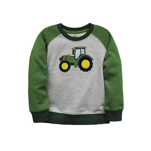 John Deere Gray Green Raglan Sleeve Tractor Crewneck Sweatshirt LP81682 LP81682 AKRS