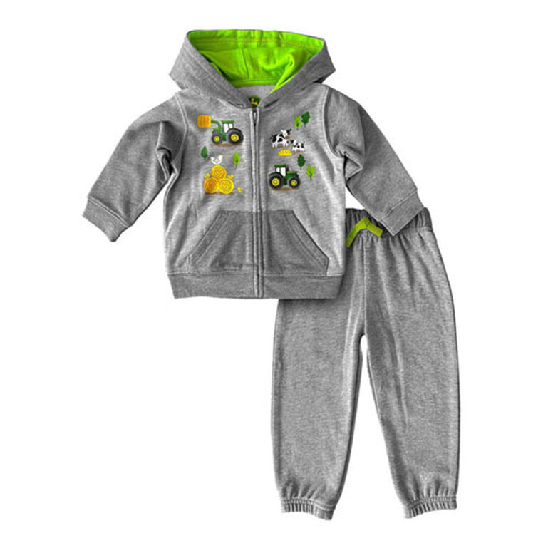 Two-Tone Gray Zip Hoodie Pant Set - LP77184, 