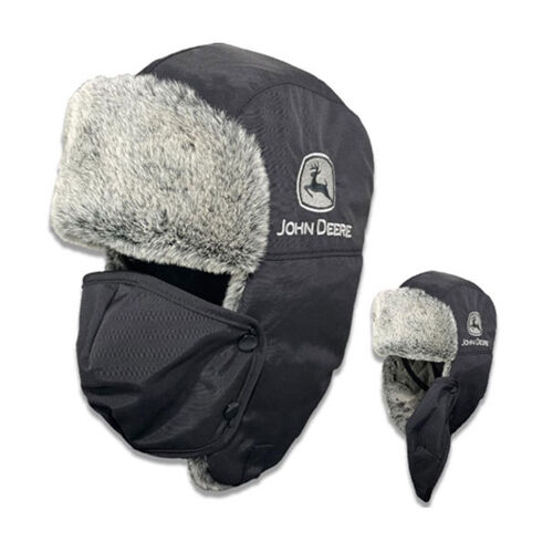 Black Gray Fur Lined Trapper Hat with Removable Mask - LP82709