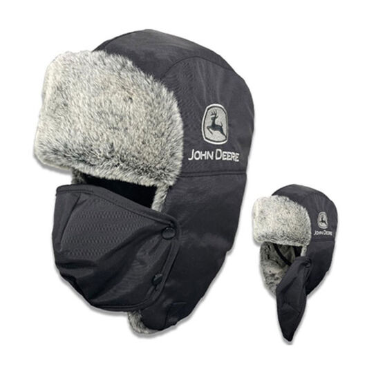 Black Gray Fur Lined Trapper Hat with Removable Mask - LP82709,  image number 1