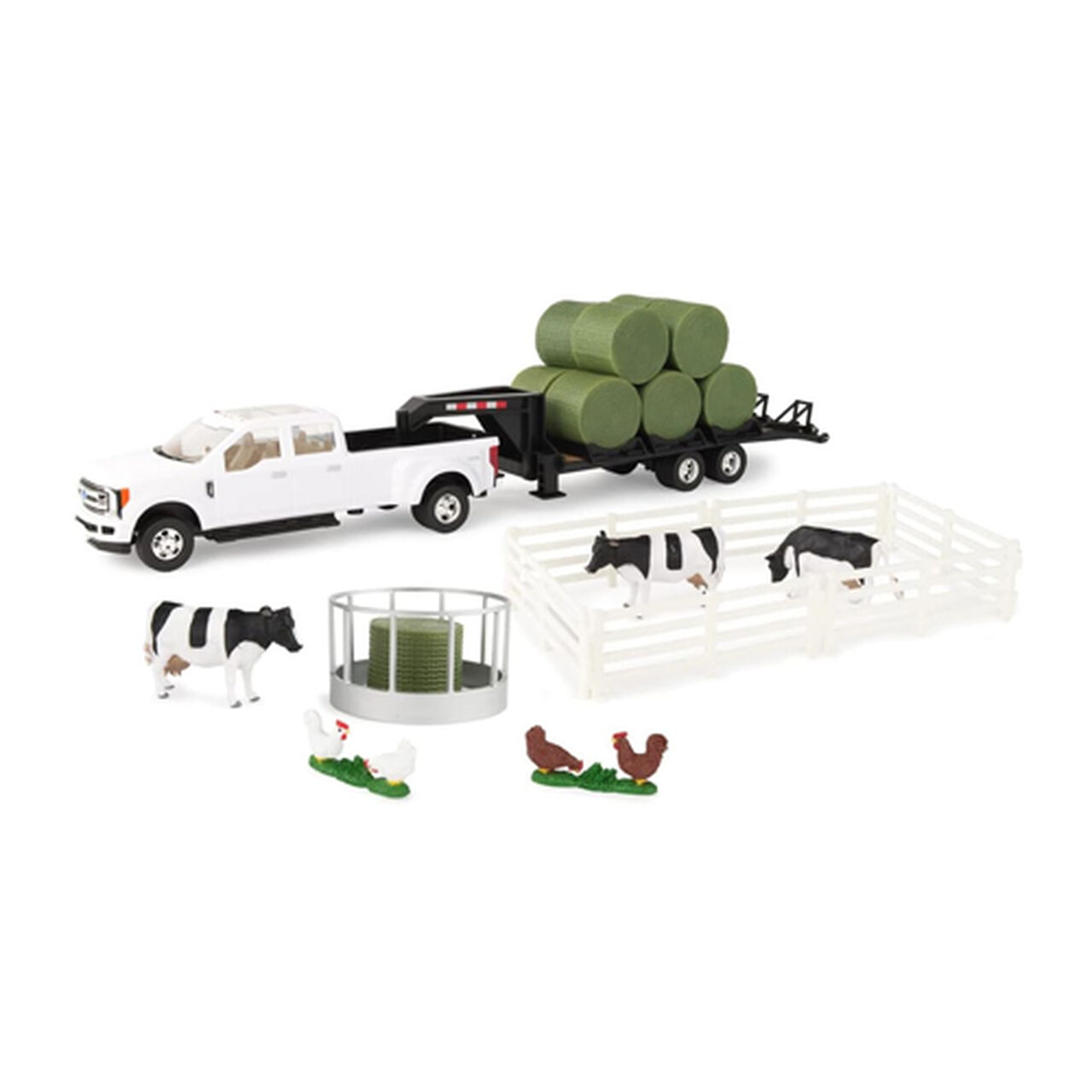 1:32 Scale Ford Pickup Hauling Bales on Trailer Cows Chickens - LP82786,  image number 0