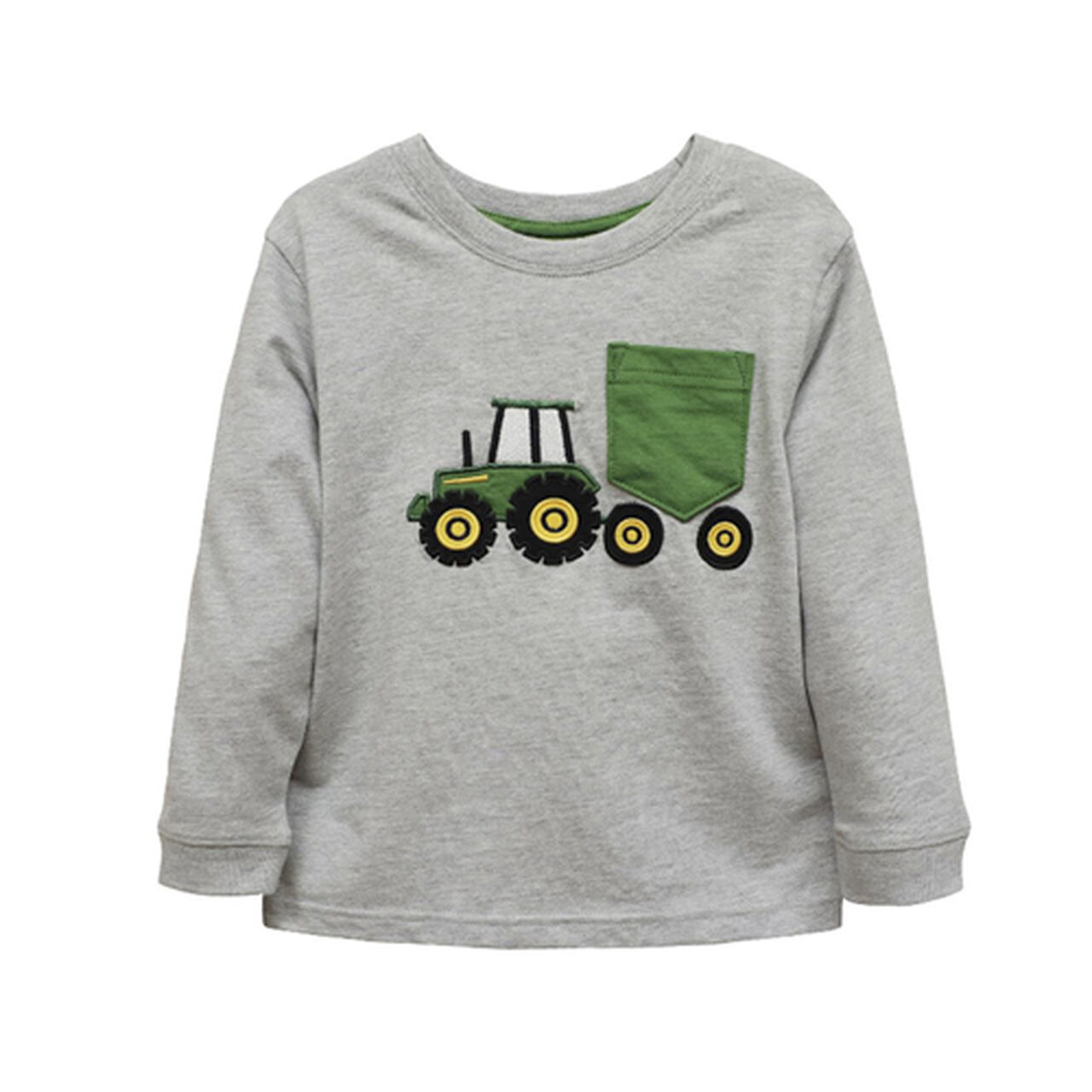 John Deere Gray Tractor Pocket Wagon Long Sleeve T-Shirt LP816272,  image number 0