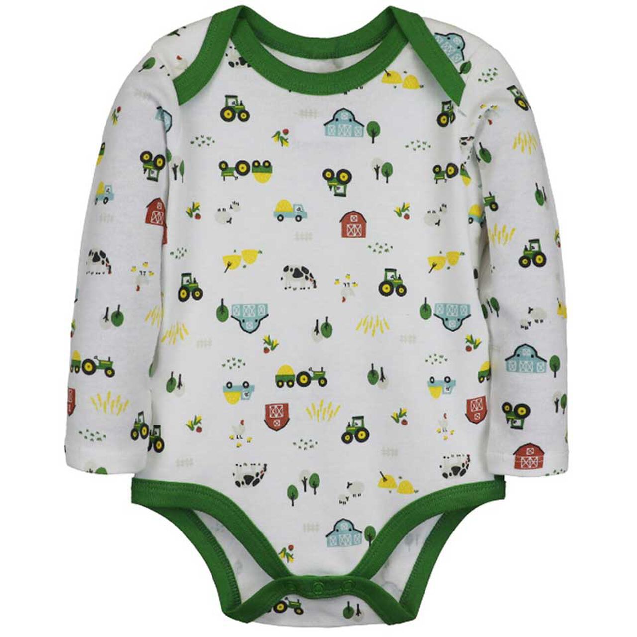 White Long Sleeve Farmland Bodysuit Sz 9-12 Months,  image number 0