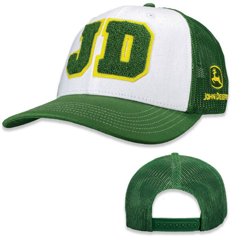 Mens White Green Mesh Chenille JD Hat - LP83255, 