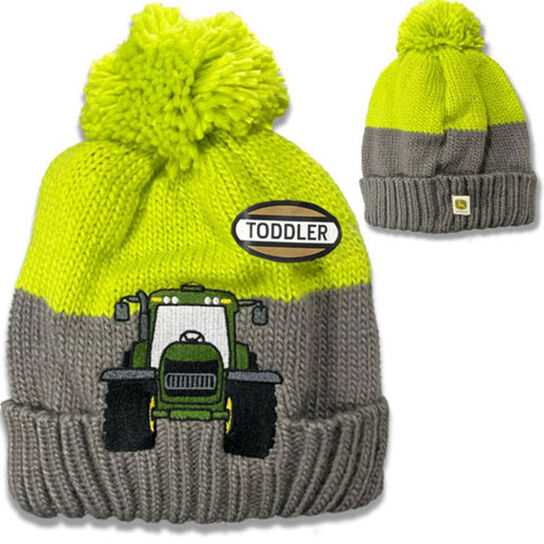Green Toddler Gray Lime Green Tractor Beanie Stocking Cap -LP82735,  image number 0