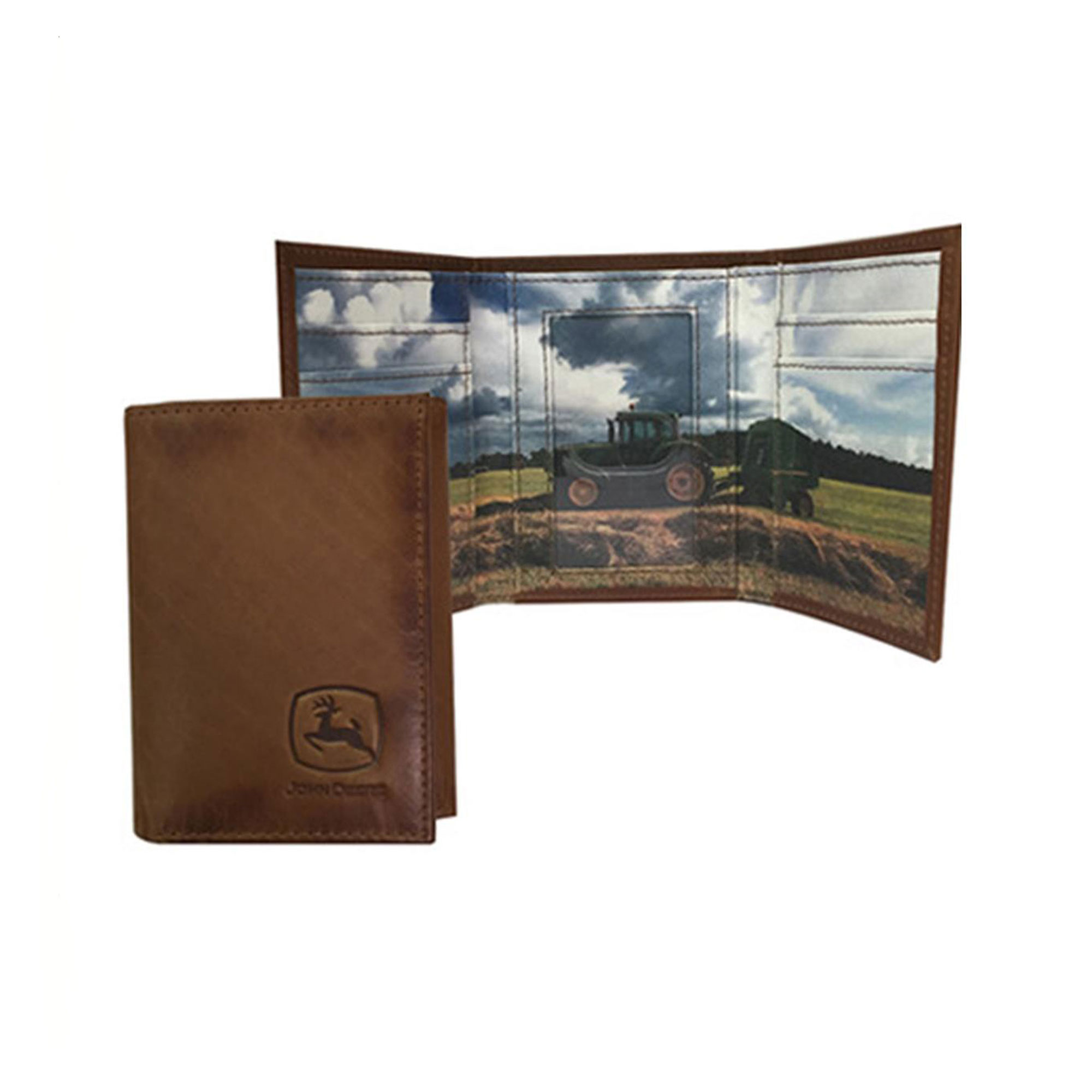 John Deere Brown Tri-Fold Wallet with Tractor Scene LP66979